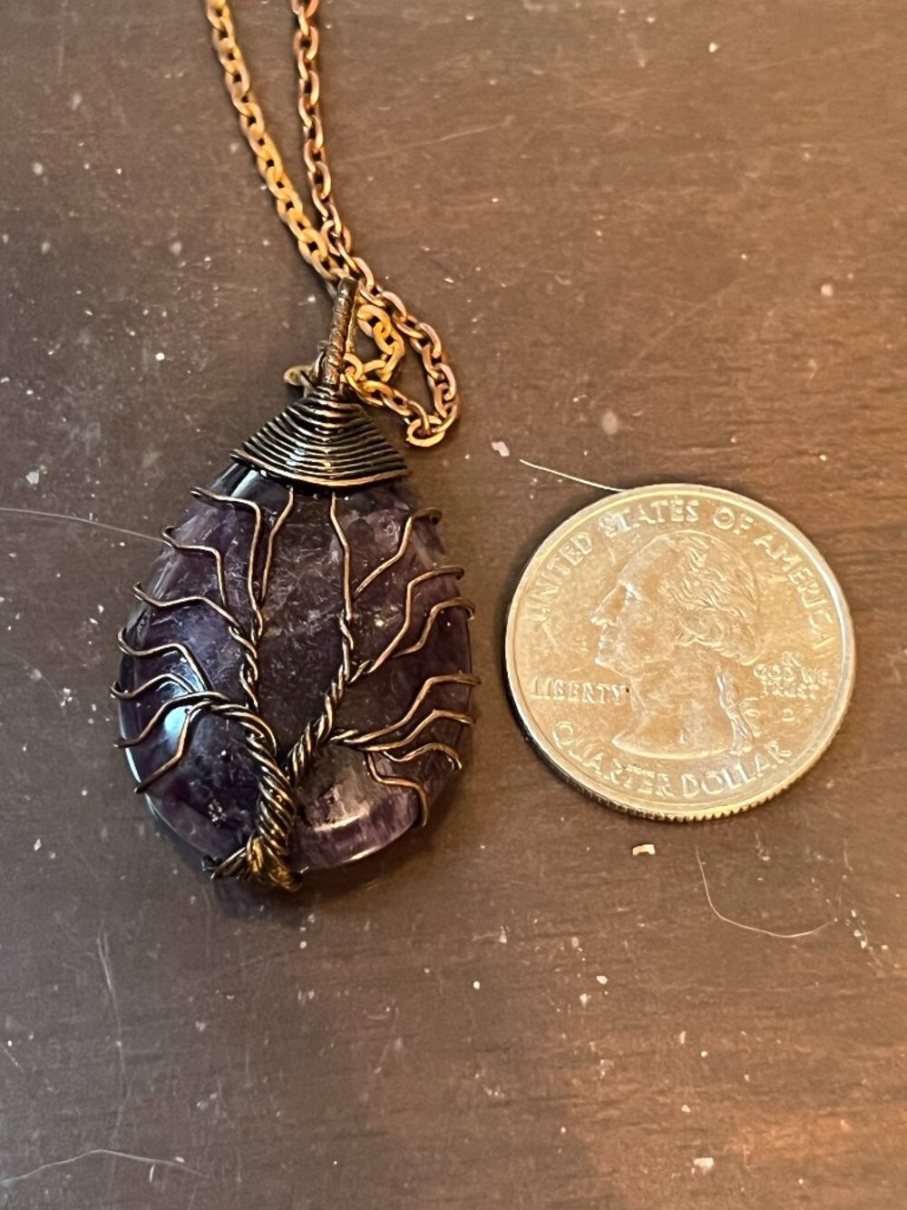 Amethyst Tree of Life Wire Wrapped Pendant Necklace (500)